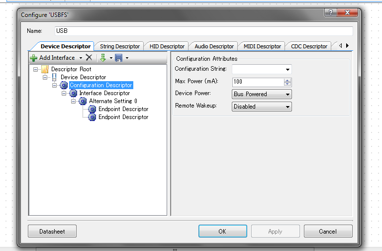 Configuration Descriptor ノード Configuration Descriptor ノード