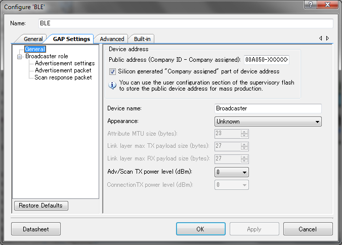 GAP Settings - General GAP Settings - General