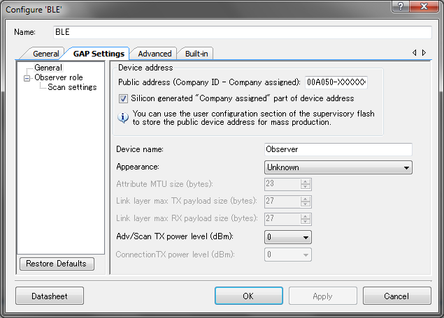 GAP Settings - General GAP Settings - General