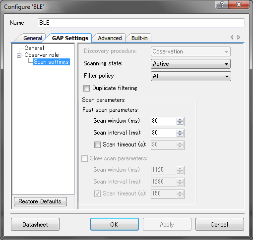 GAP Settings - Scan settings GAP Settings - Scan settings
